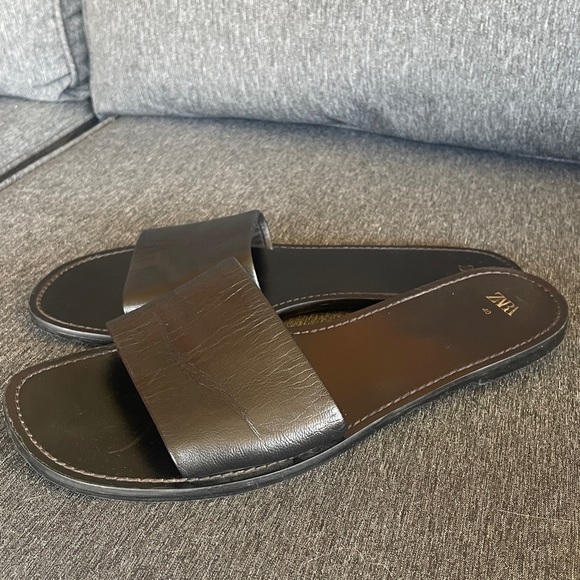 ZARA super minimalistic slides sandals flats black leather EU 40 US 9,5 - Picture 2 of 10